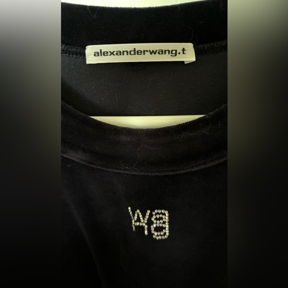 Alexander Wang T Navy Hotfix Velour Sweatshirt L - Picture 2 of 4